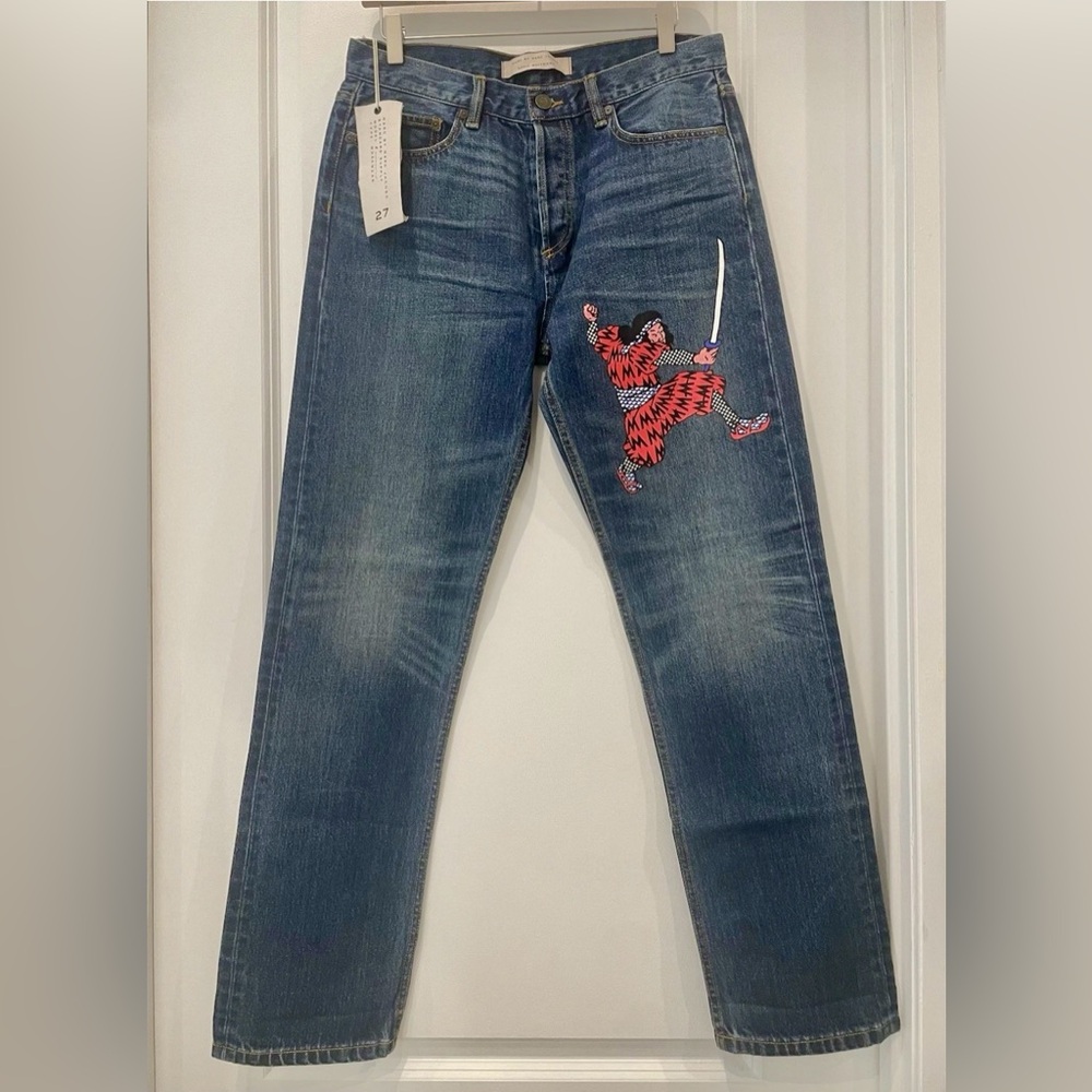 Marc By Marc Jacobs Straight Blue Jeans with Red Graphic